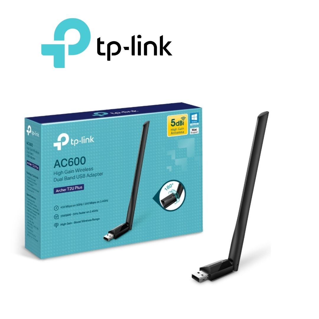 TP-Link AC600 Archer T2U Plus USB Wi-Fi de Alta Ganancia Adaptador Wi-Fi de Doble Banda con Antena 5dBi 