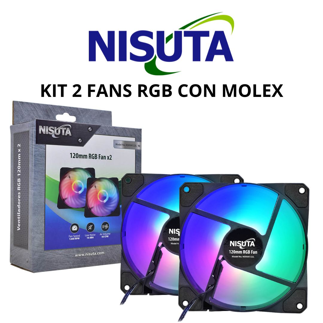 KIT DE 2 FANs RGB NISUTA 120MM- MOLEX 4 PINES- NSFAN122L