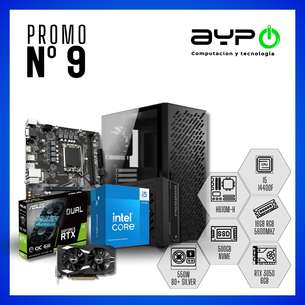 PC Core I5 14400F, RTX 3050, 16GB DDR5 |Gaming y Trabajo