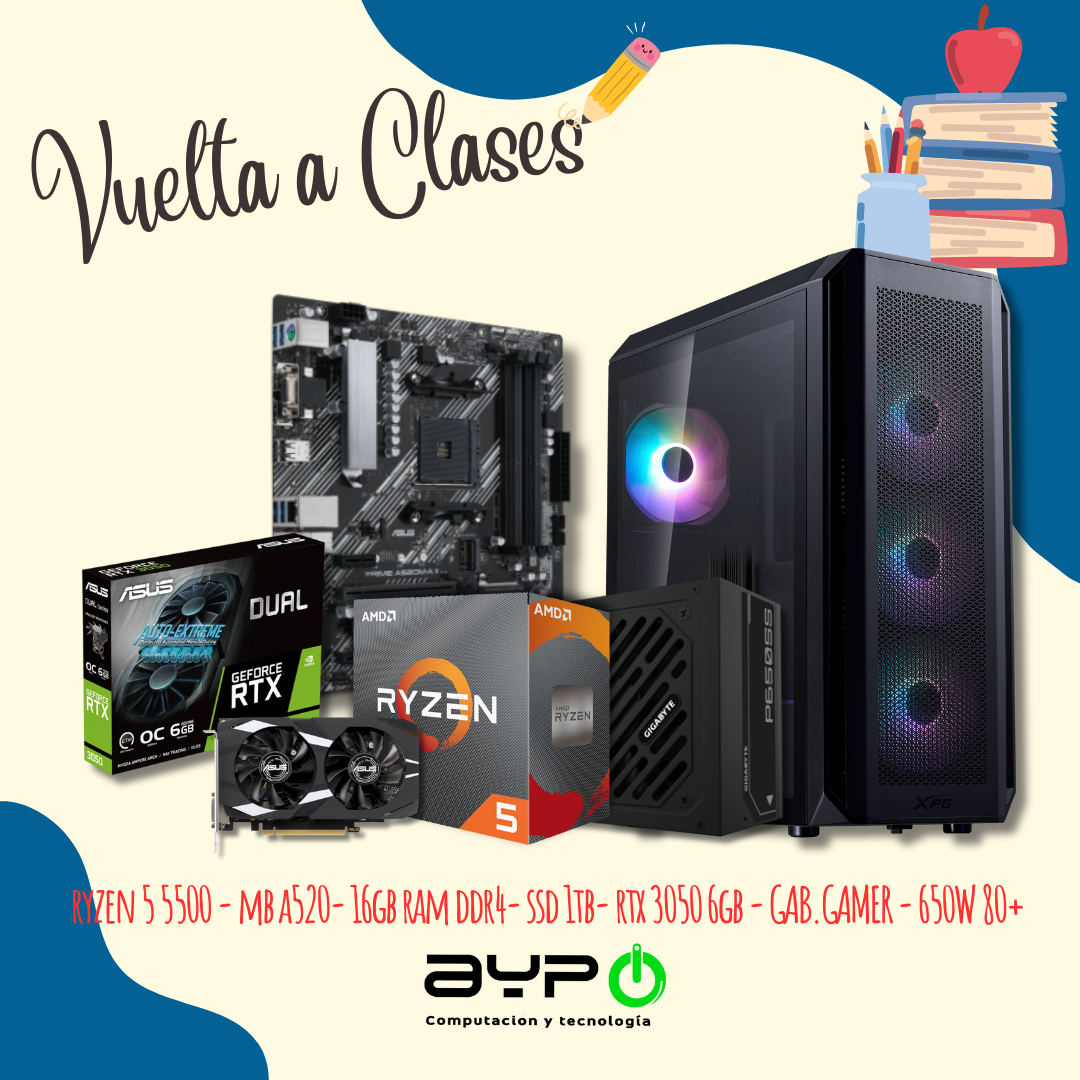 PC Ryzen 5 5500| RTX 3050|16GB RAM DDR4| SSD 1TB |Gab. Gamer