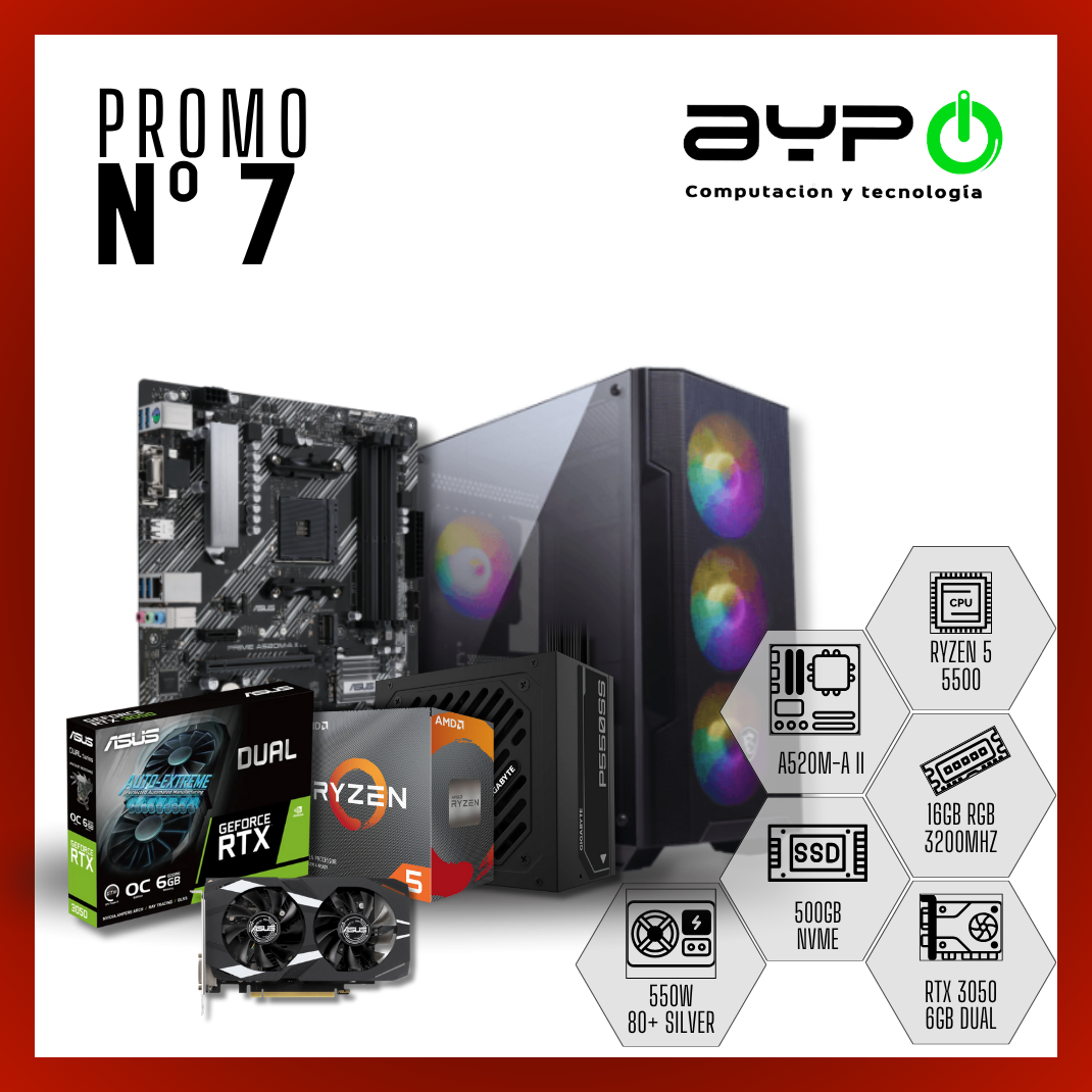 PC Ryzen 5 5500, RTX 3050, 16GB RAM, M.2 500GB |Entrada Gamer