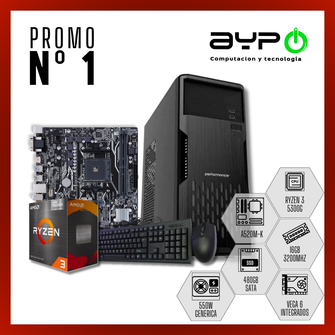 PC Ryzen 3 5300G, 16GB RAM, SSD 480GB | Oficina y Juegos