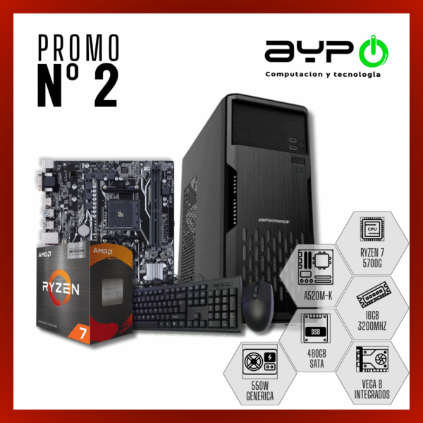 PC Ryzen 7 5700G, 16GB RAM, SSD 500GB | Gaming-Productividad