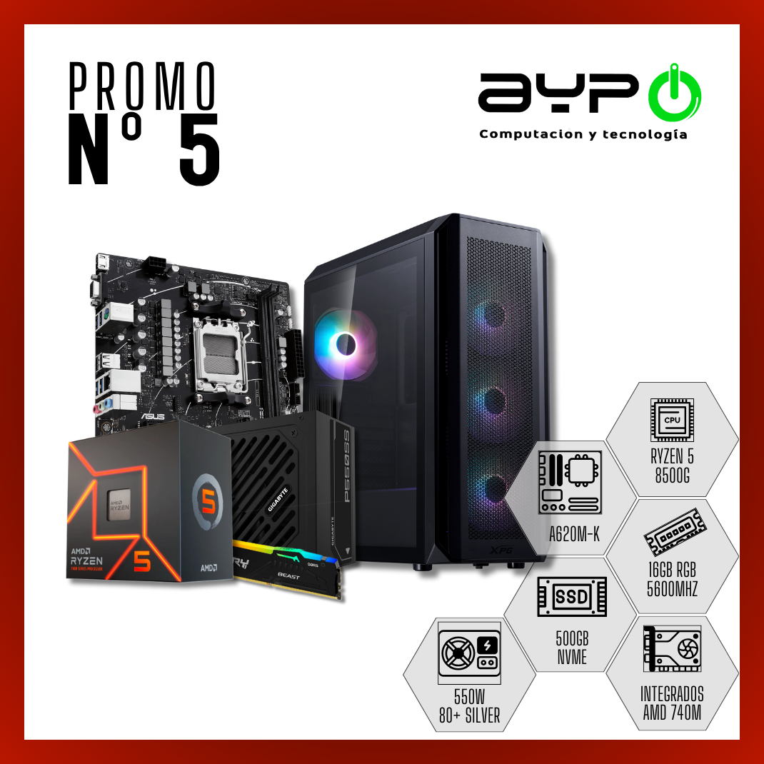 PC Ryzen 5 8500G, 16GB DDR5, M.2 500GB |Gama Media