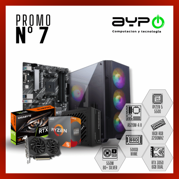 PC Ryzen 5 5500, RTX 3050, 16GB RAM, M.2 500GB |Entrada Gamer