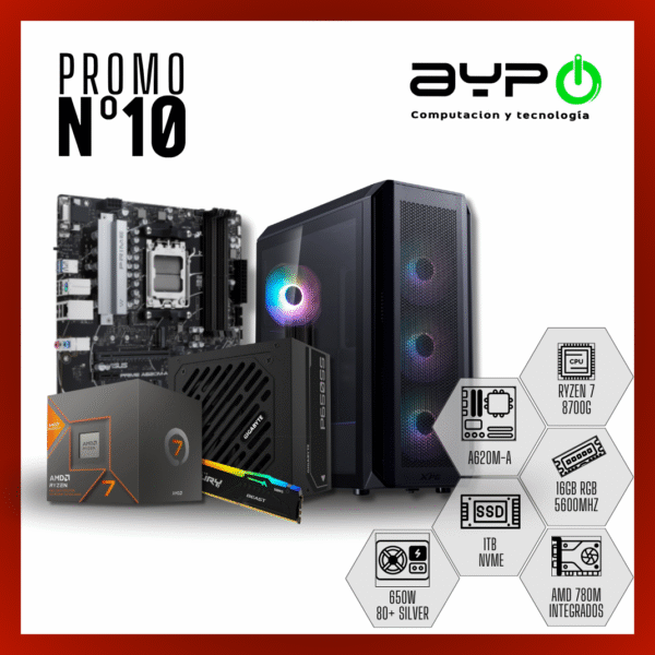 PC Ryzen 7 8700G, 16GB DDR5, NVMe 1TB | Potencia y Rendimiento