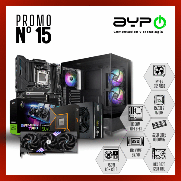 PC Ryzen 7 9700X, RTX5070, 32GB RAM, 1TB M.2| Poder Total