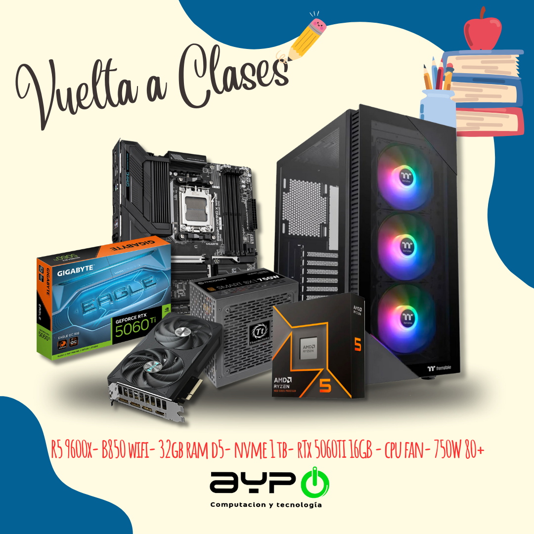 PC Ryzen 5 9600X, RTX 5060Ti , 32GB DDR5, 1TB M.2| Alto Rendimiento