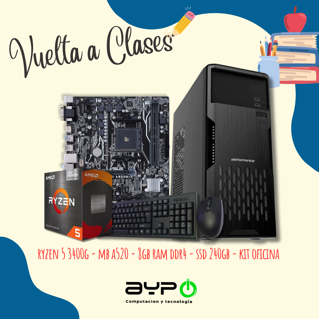 PC Ryzen 5 3400G| 8GB Ram| 240GB SSD| Gab.Oficina