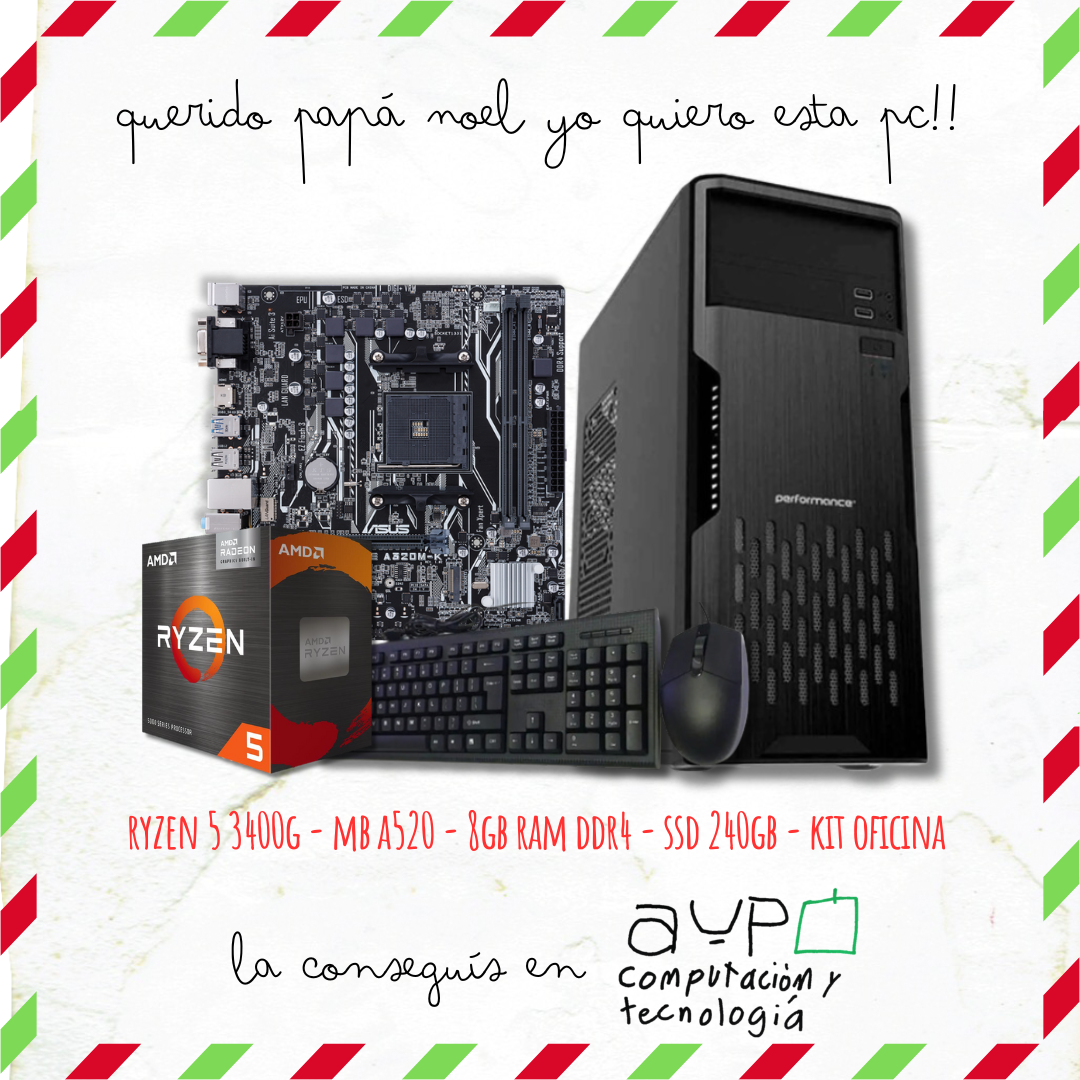 PC Ryzen 5 3400G| 8GB Ram| 240GB SSD| Gab.Oficina